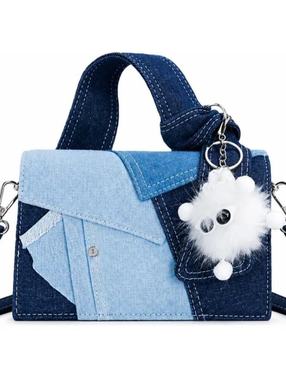 Denim Purse for Women Patchwork Shoulder Bag Jean Handbag Denim Crossbody Bags T